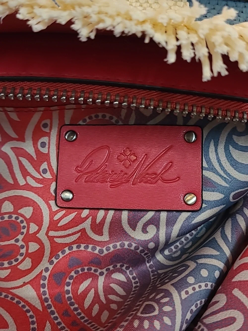 Patricia Nash Greek Isles Straw Tote w Blue Stripes & Red Accent+ CrossbodyStrap